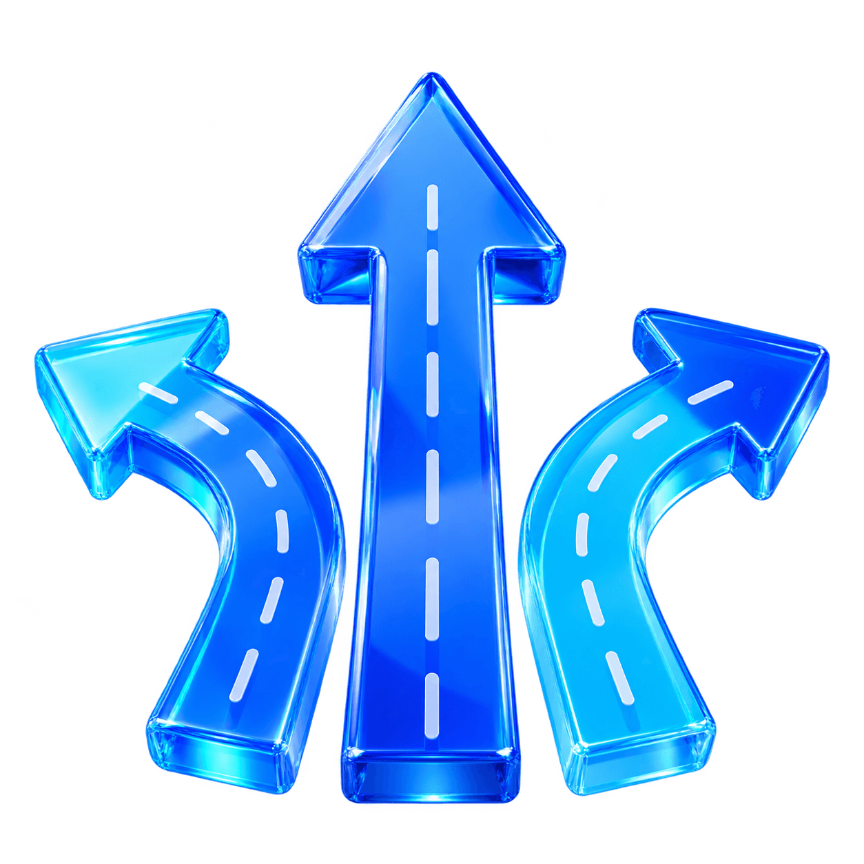 Three crystalline blue arrows branching into growth pathways