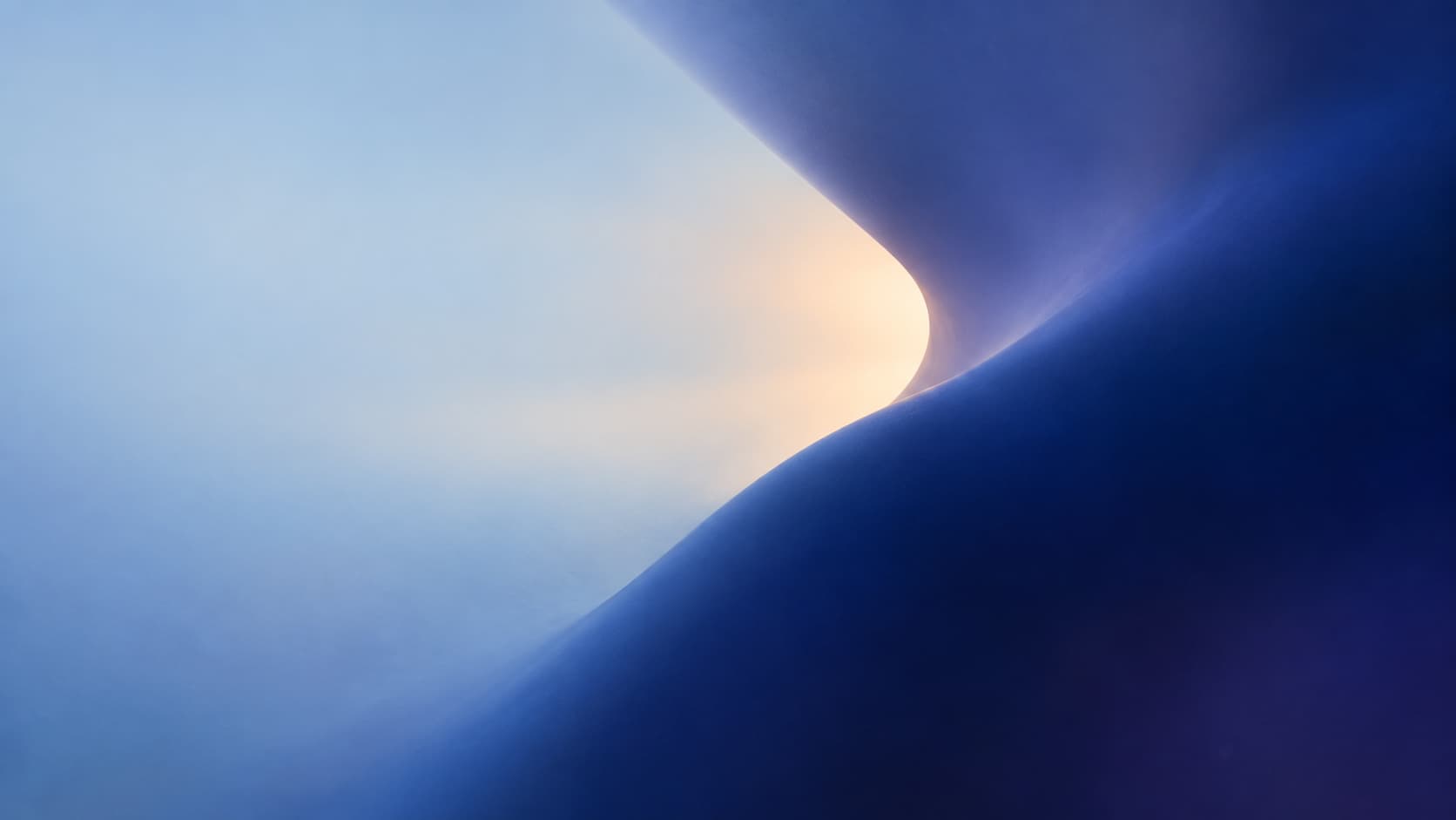 A narrow pale opening releases light between a dense cobalt field and a softly expanding blue area.