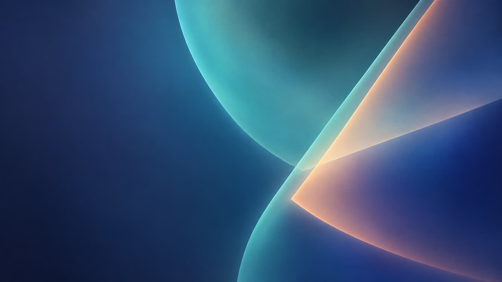 Offset cyan and peach boundaries across large blue and teal optical fields.