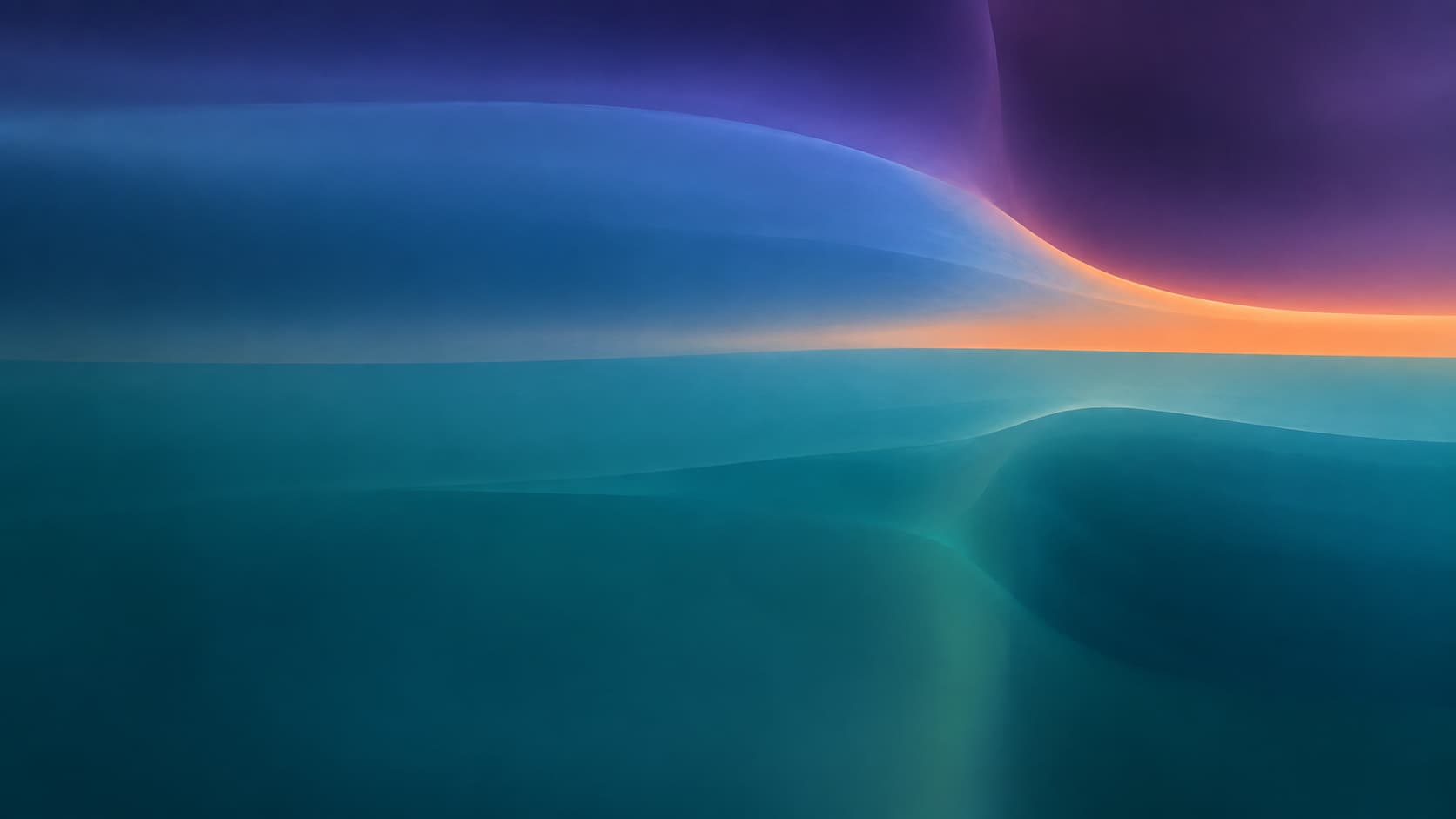 Three expansive matte-translucent colour fields occupy different depths: petrol teal low, ink violet high, muted cobalt between.