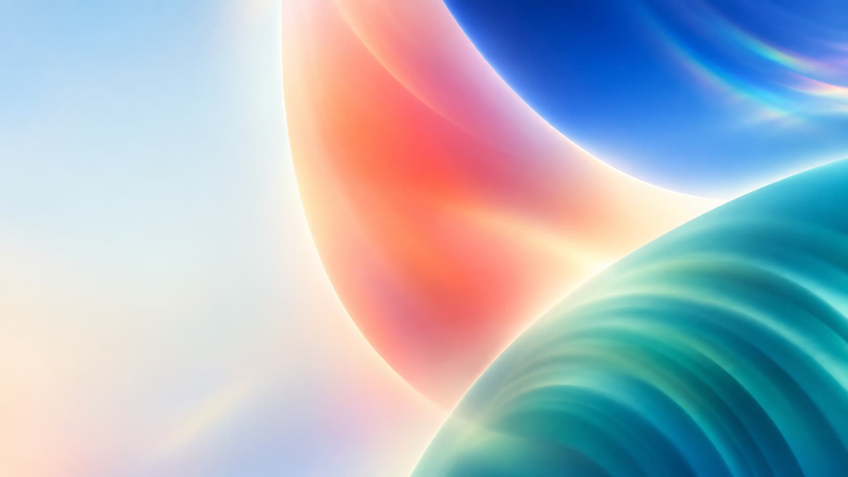 Unequal blue, coral and teal colour modules have different internal optical patterns.