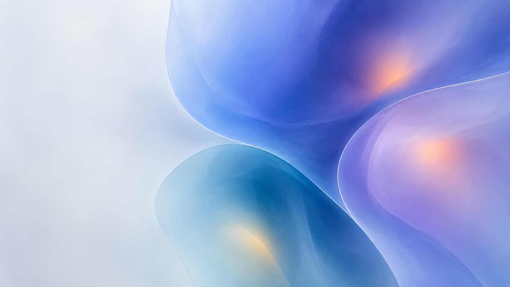 A broad field of soft blue-violet impressions fills the right two-thirds of a light silver composition.