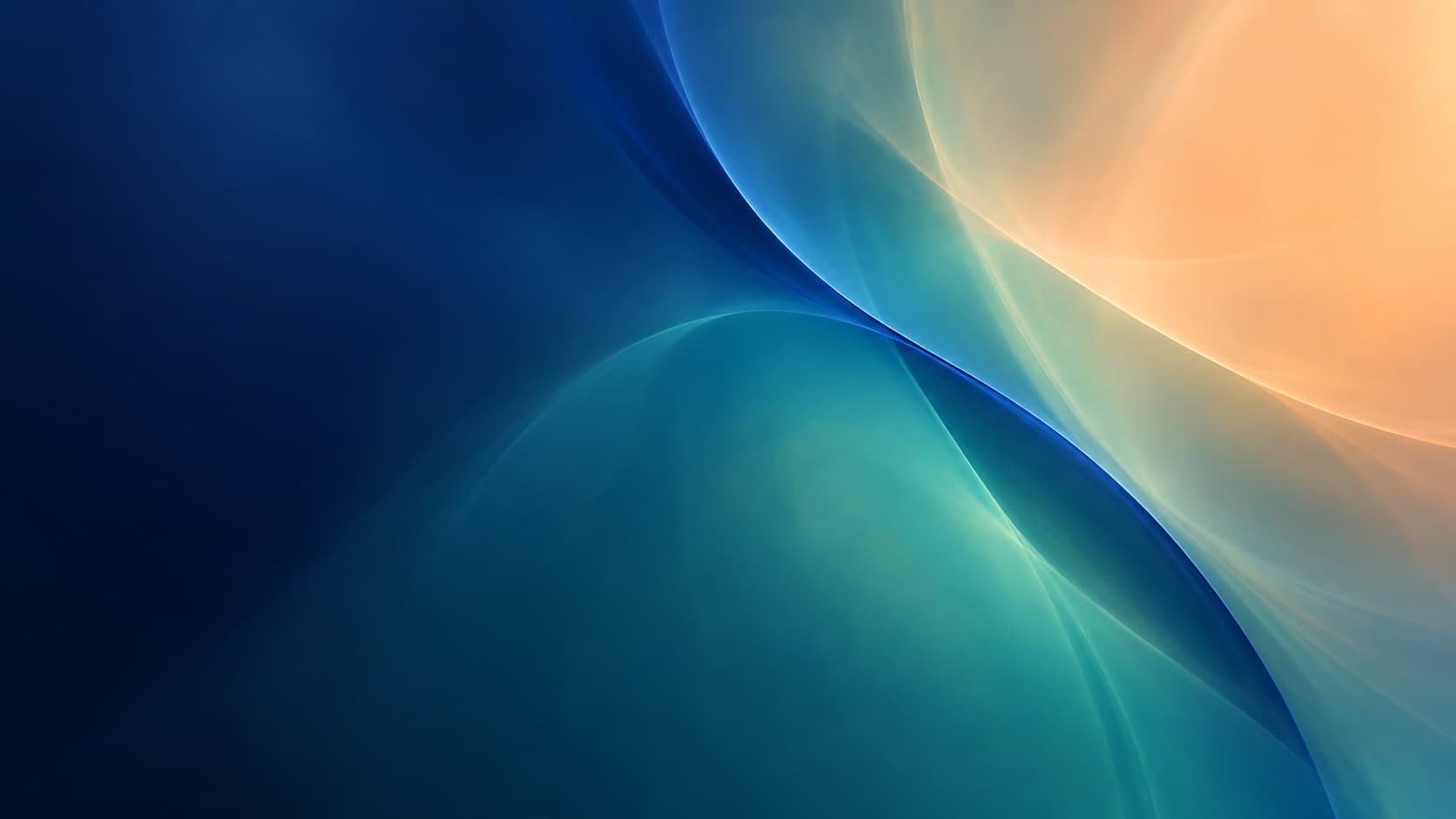 Indigo, teal and apricot optical fields share one continuous blue contour.