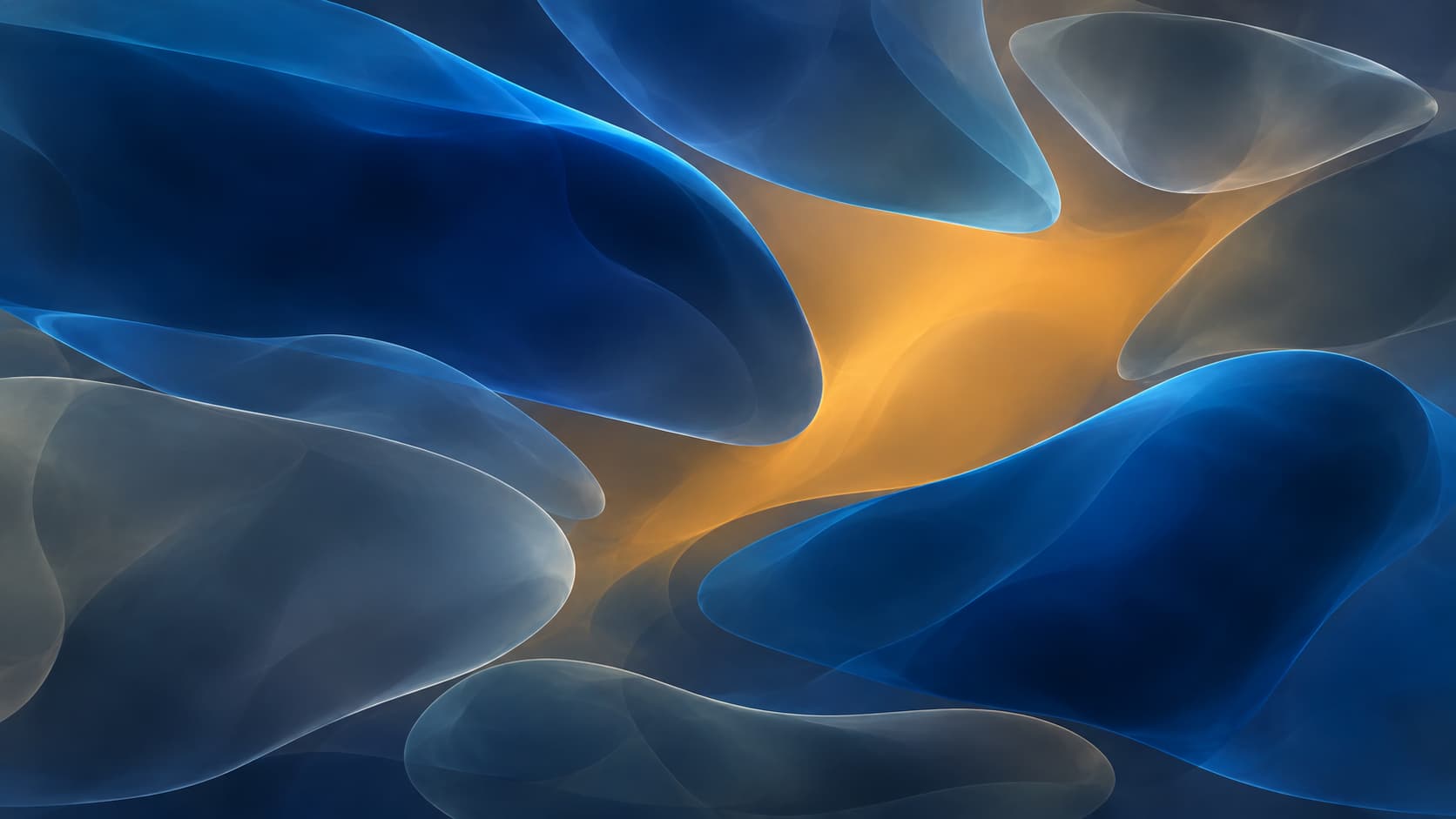 Unequal blue and slate optical impressions surround a deliberate amber gap.