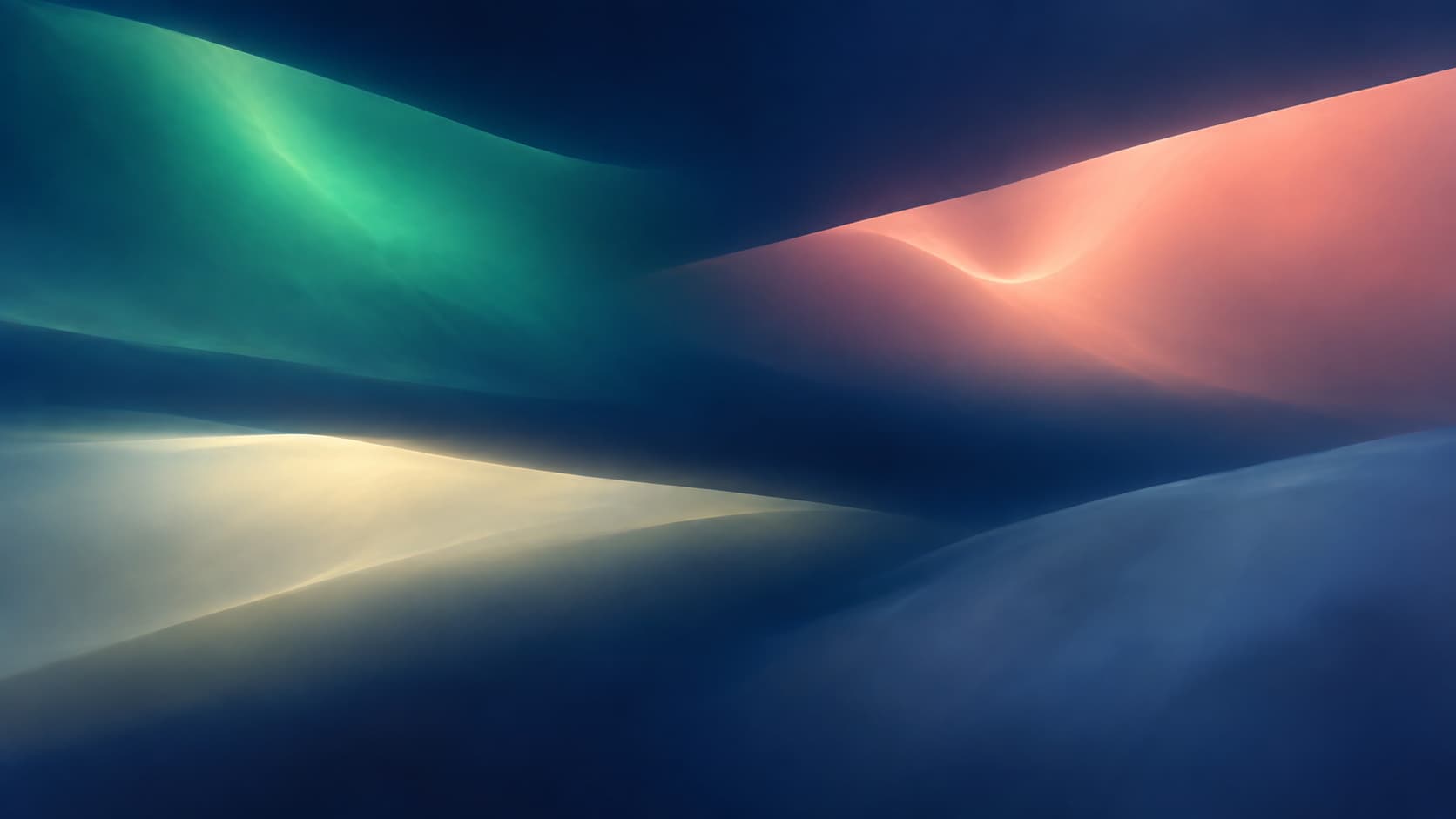 Distinct jade, coral, ivory and blue-grey light regions resolve at different stages.