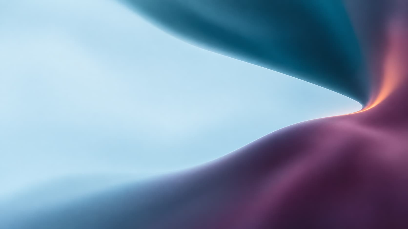 Pale open space emerging from large teal and plum optical fields with a clear opening to the left.