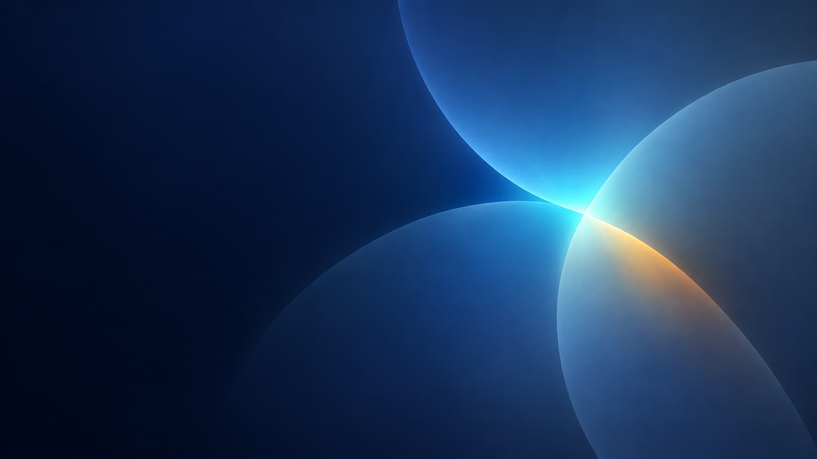 Three offset blue-grey optical regions align at a cyan contact with a warm residual.