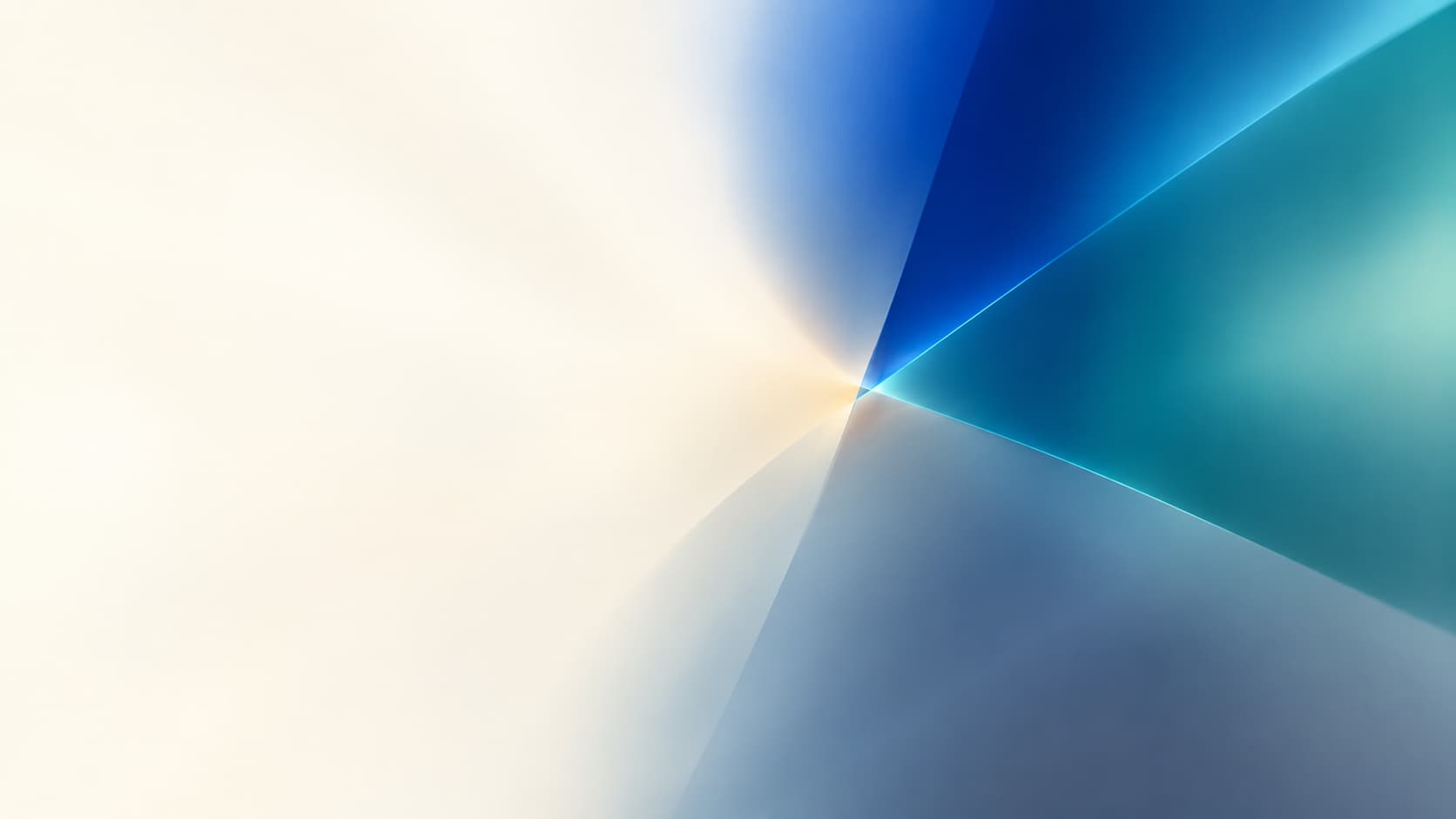 Cobalt, teal and slate optical boundaries align at a single warm contact.