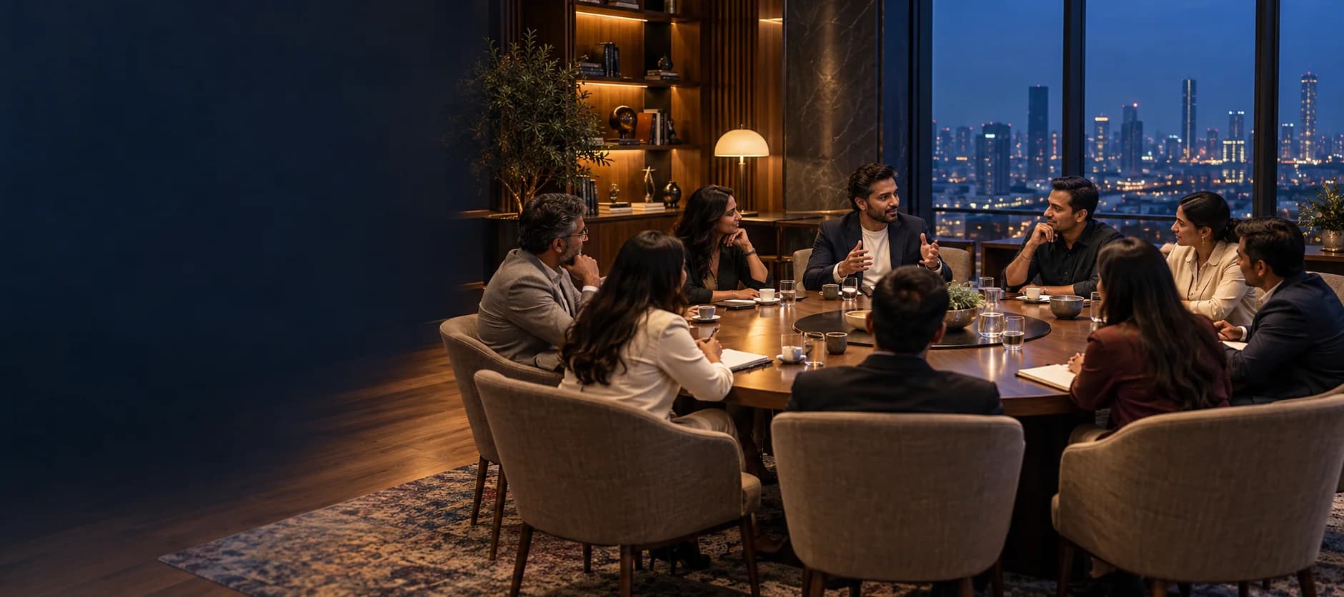 Illustrative view of agency founders collaborating in a contemporary workspace